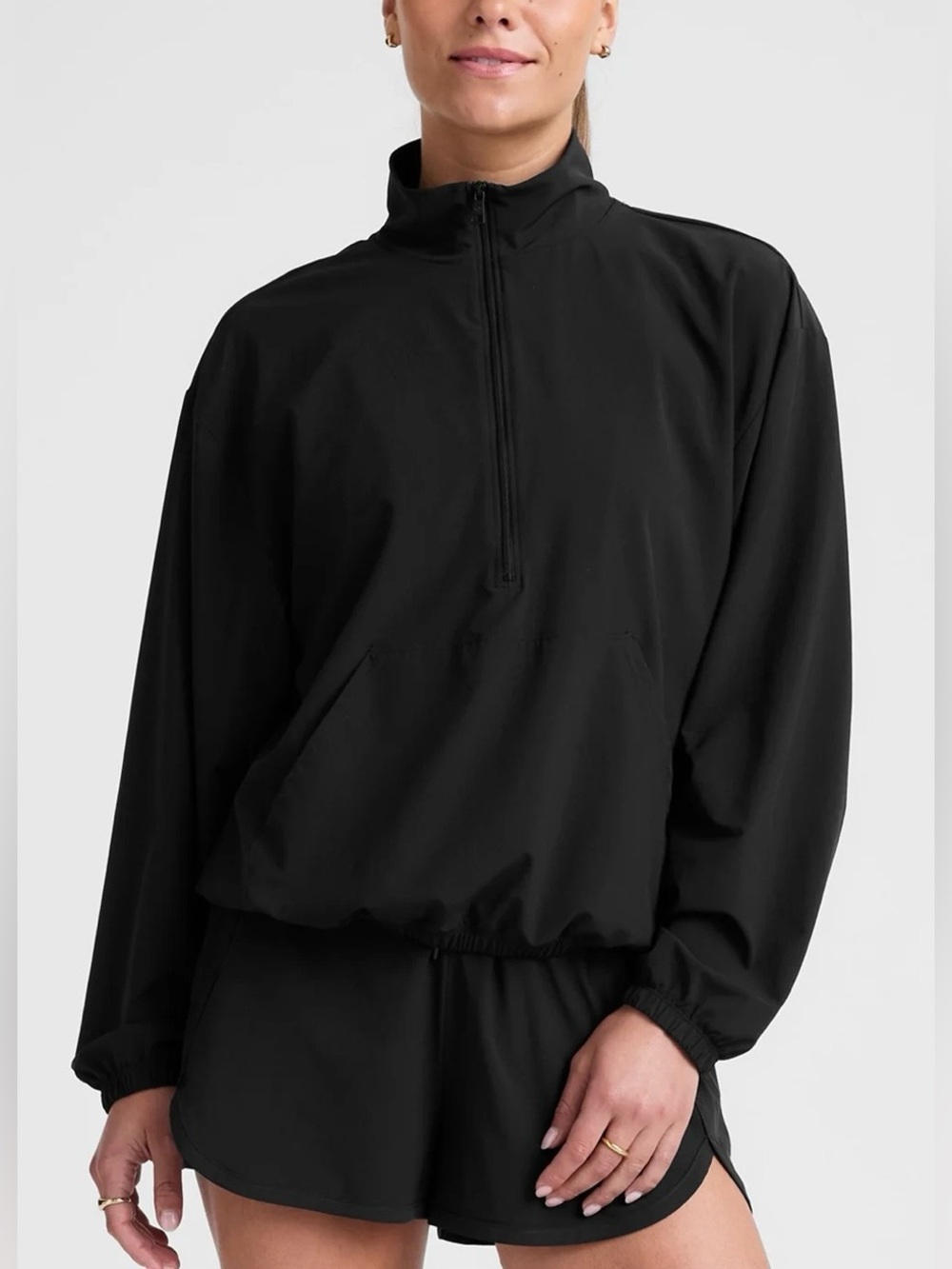 Beyond Yoga Stretch Woven In Stride Half Zip Pullover Size Medium Black